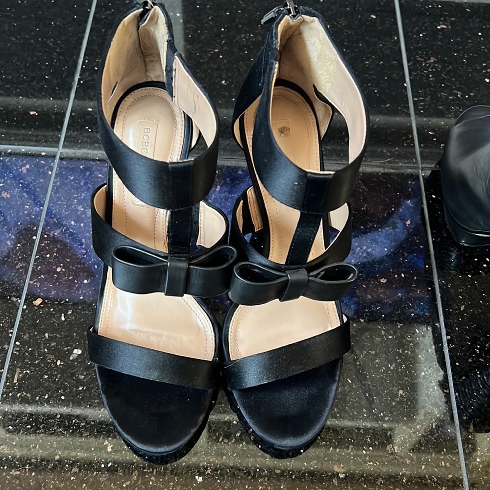 Black/Evening/Satin and Leather Bow Sandals